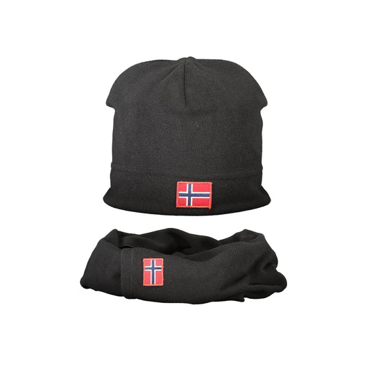 NORWAY 1963 Set Cuffia e Sciarpa Uomo Nero in Pile con Logo