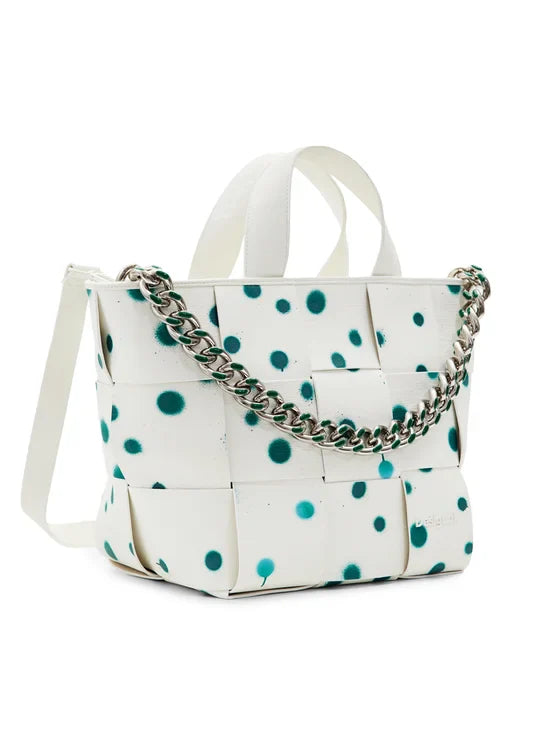DESIGUAL Borsa Donna Bianca a Mano e Spalla con Tracolla Catena