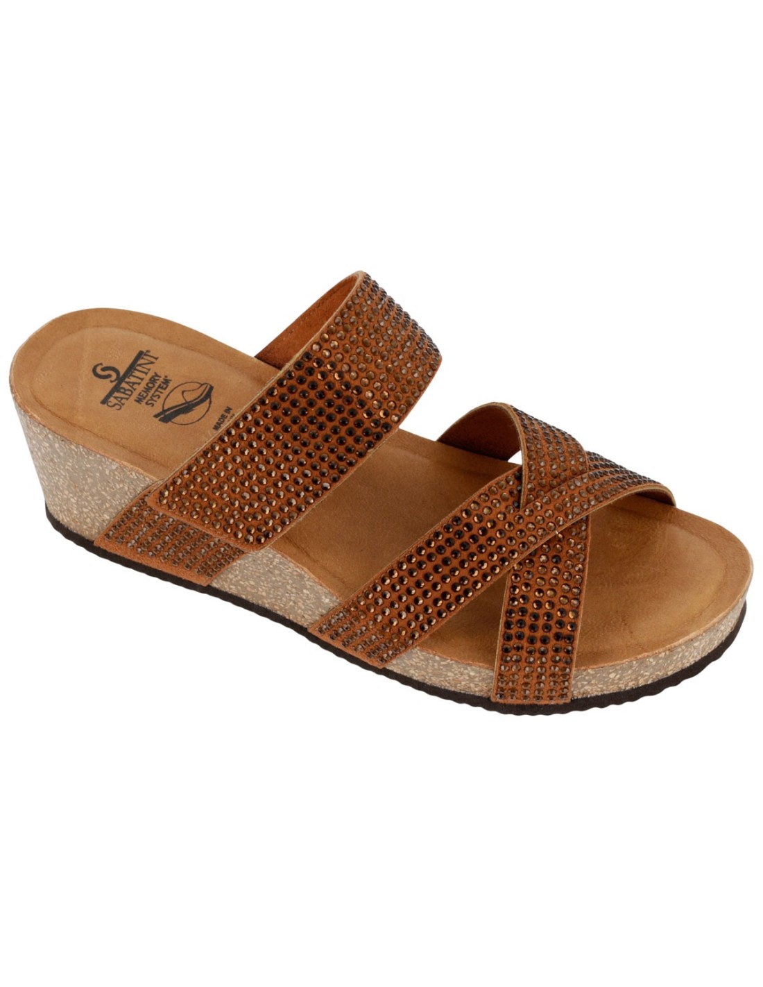 Ciabatta Donna Sabatini Diamond con Strass – Zeppa Sughero e Memory Foam – Bronzo