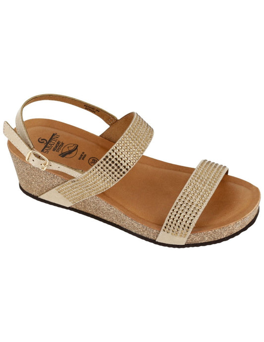 Sandalo Donna Sabatini Diamond con Strass – Zeppa Sughero e Memory Foam – Beige