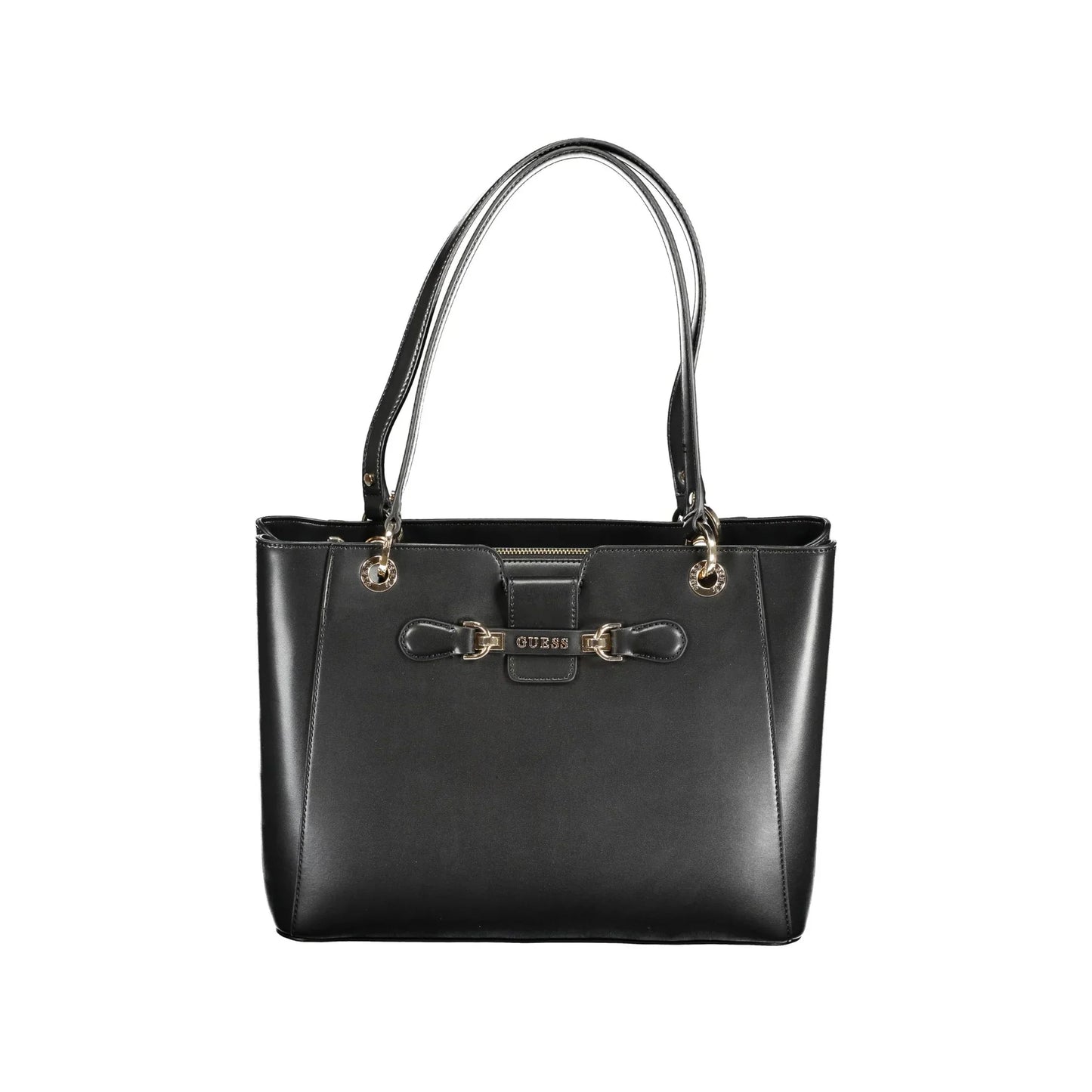 GUESS JEANS Borsa Donna Nolana Nera a Spalla con Doppio Scomparto e Dettagli a Contrasto