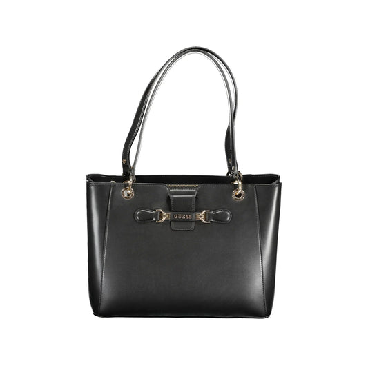 GUESS JEANS Borsa Donna Nolana Nera a Spalla con Doppio Scomparto e Dettagli a Contrasto