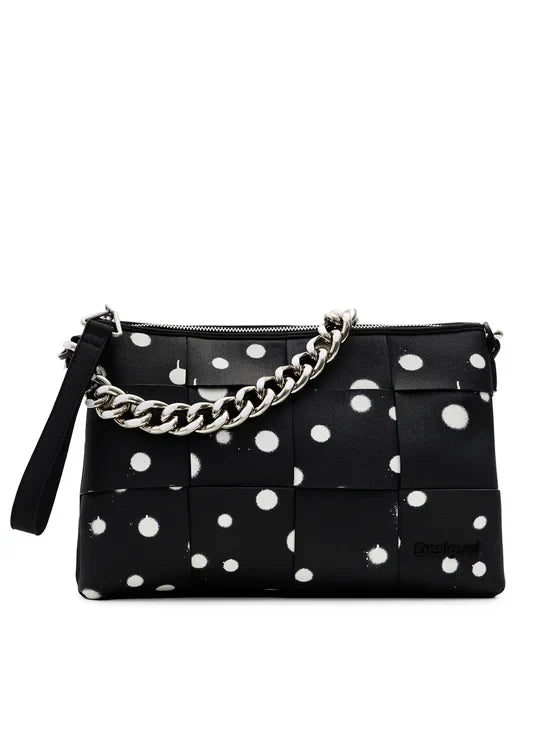 DESIGUAL Borsa Donna Nera a Mano Pois con Tracolla e Catena