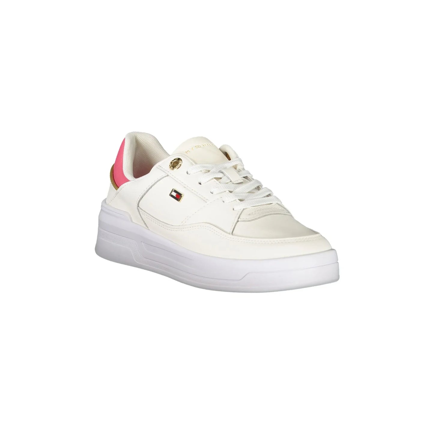 TOMMY HILFIGER Scarpe Sneakers Donna Bianche con Dettagli Oro e Fucsia