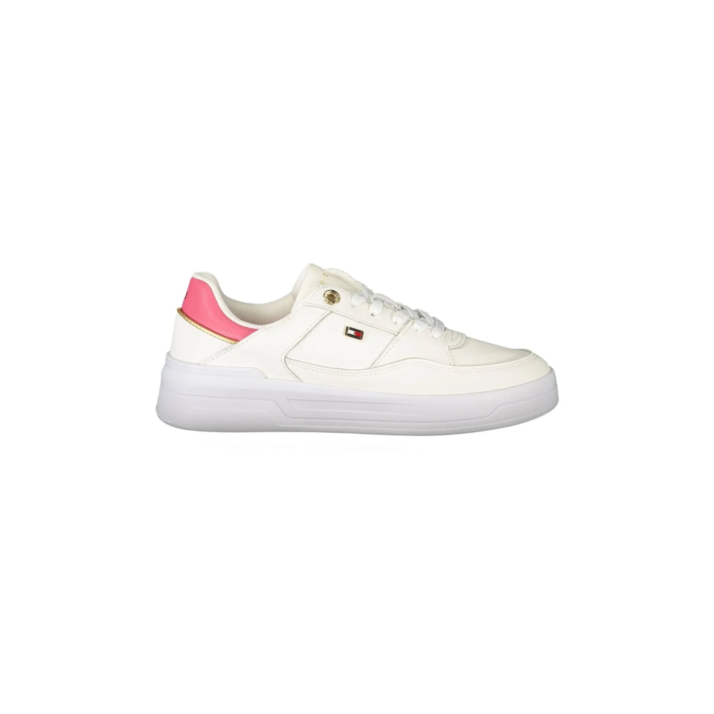 TOMMY HILFIGER Scarpe Sneakers Donna Bianche con Dettagli Oro e Fucsia