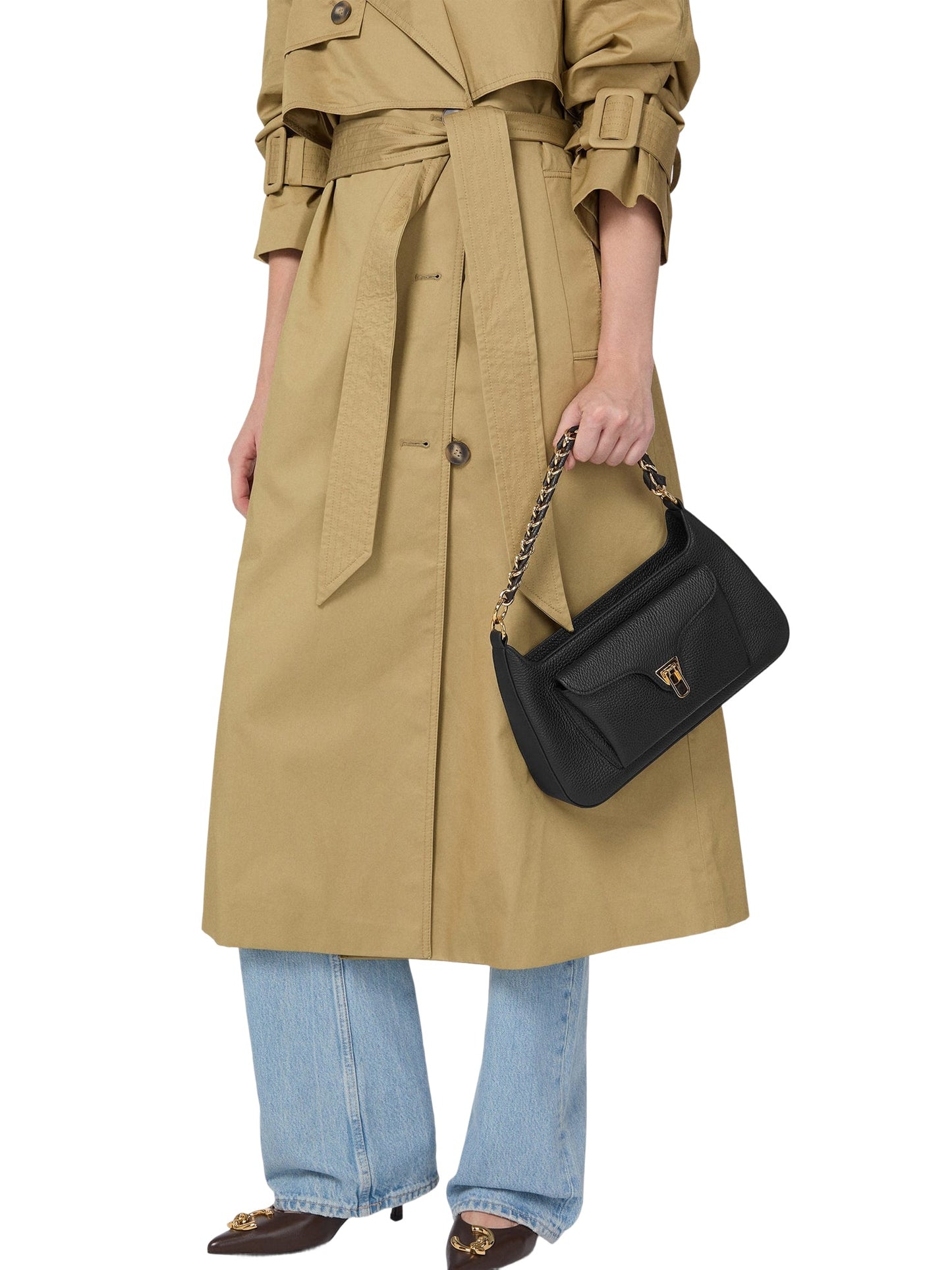 COCCINELLE Borsa Donna a Spalla Nera, In Vera Pelle, Beat Generation