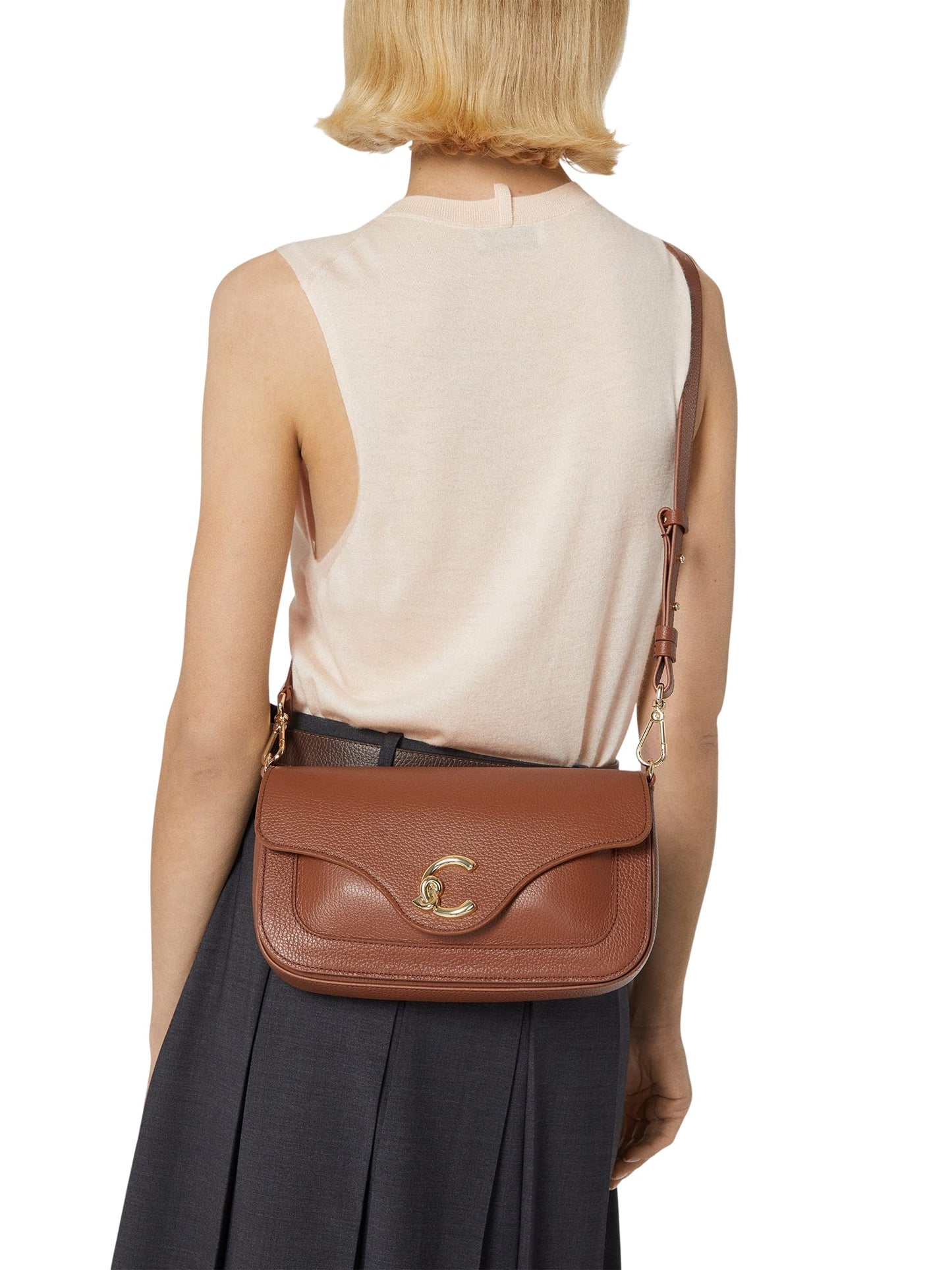 COCCINELLE Borsa Donna a Spalla Marrone C-Me Medium in Vera Pelle