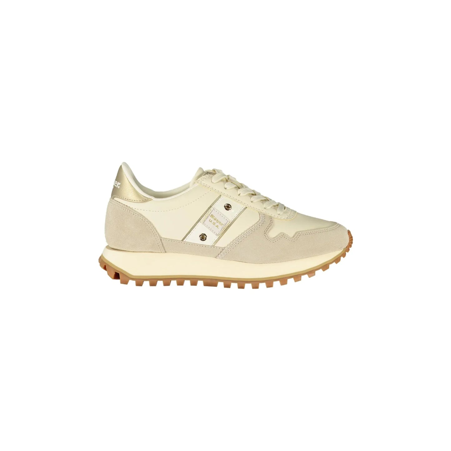 BLAUER Sneakers Donna Beige con Lacci e Dettagli in Oro