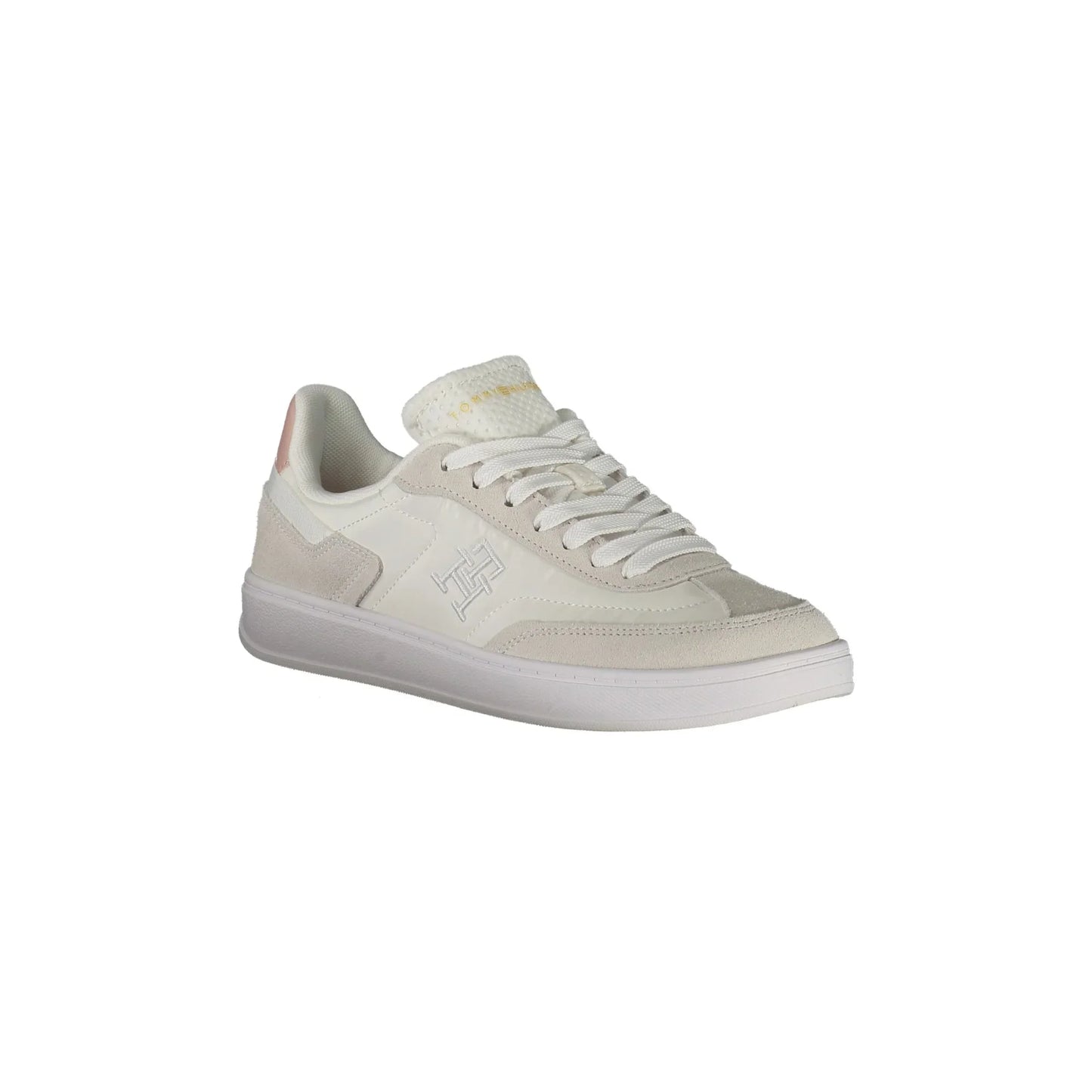 TOMMY HILFIGER Scarpe Sneakers Donna Bianche con Dettagli Rosa e Ricamo