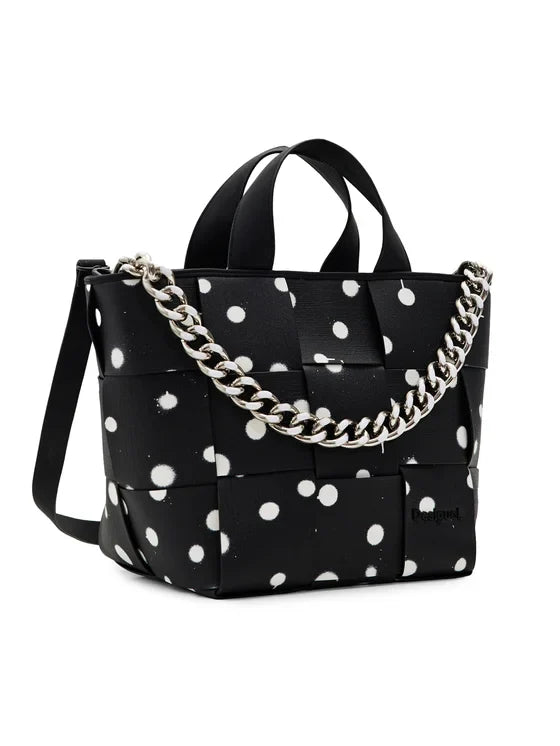 DESIGUAL Borsa Donna Nera a Mano e Spalla con Tracolla Catena