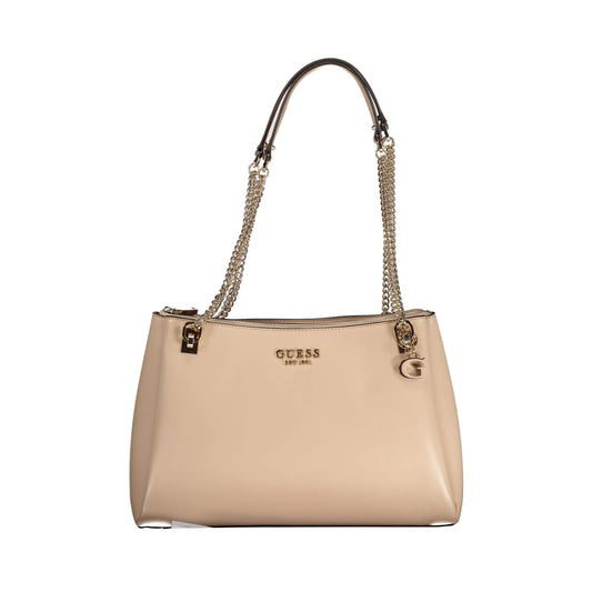 GUESS JEANS Borsa Donna Eliette Beige a Spalla con Catena e Zip