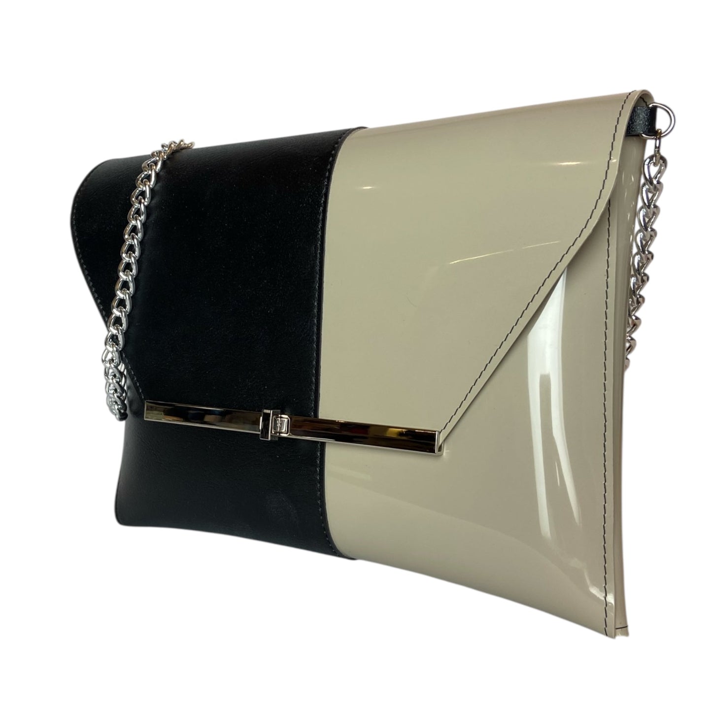 Clutch Maxi Black & Beige Lucido - Borsa donna a mano e tracolla