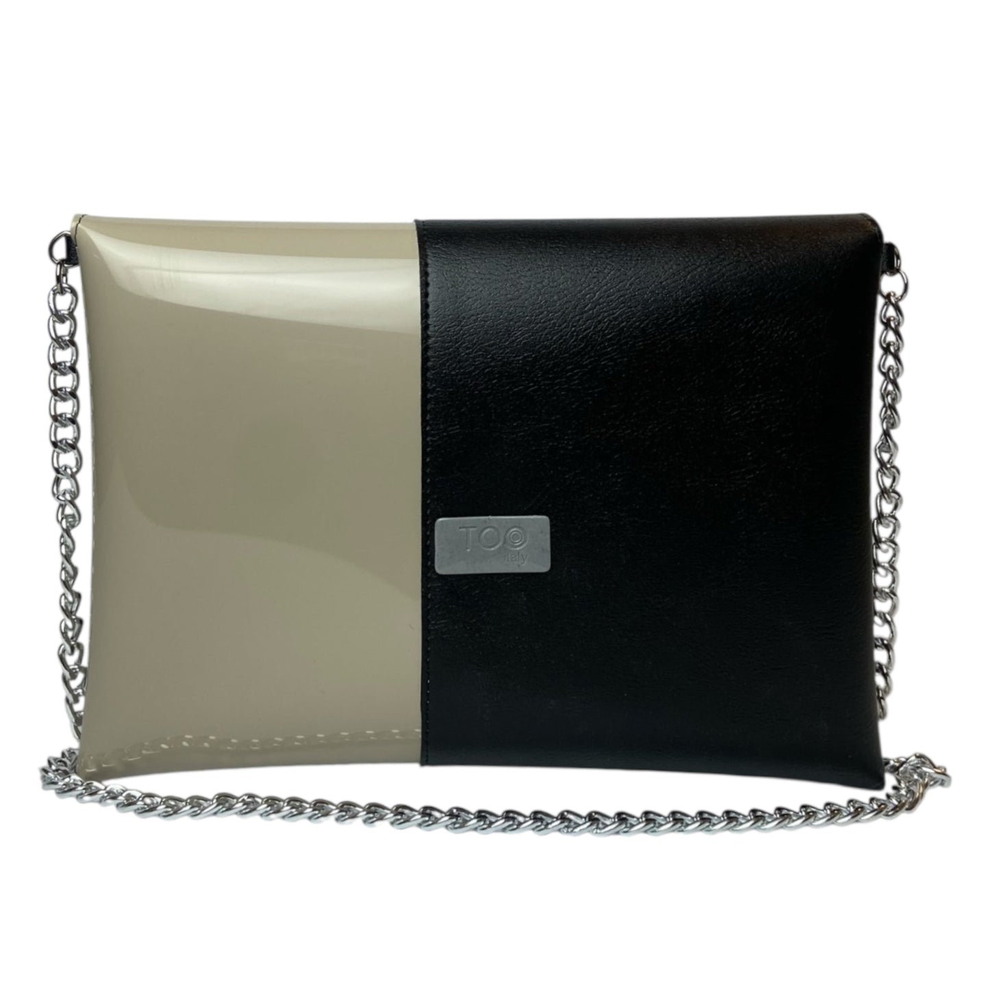 Clutch Maxi Black & Beige Lucido - Borsa donna a mano e tracolla