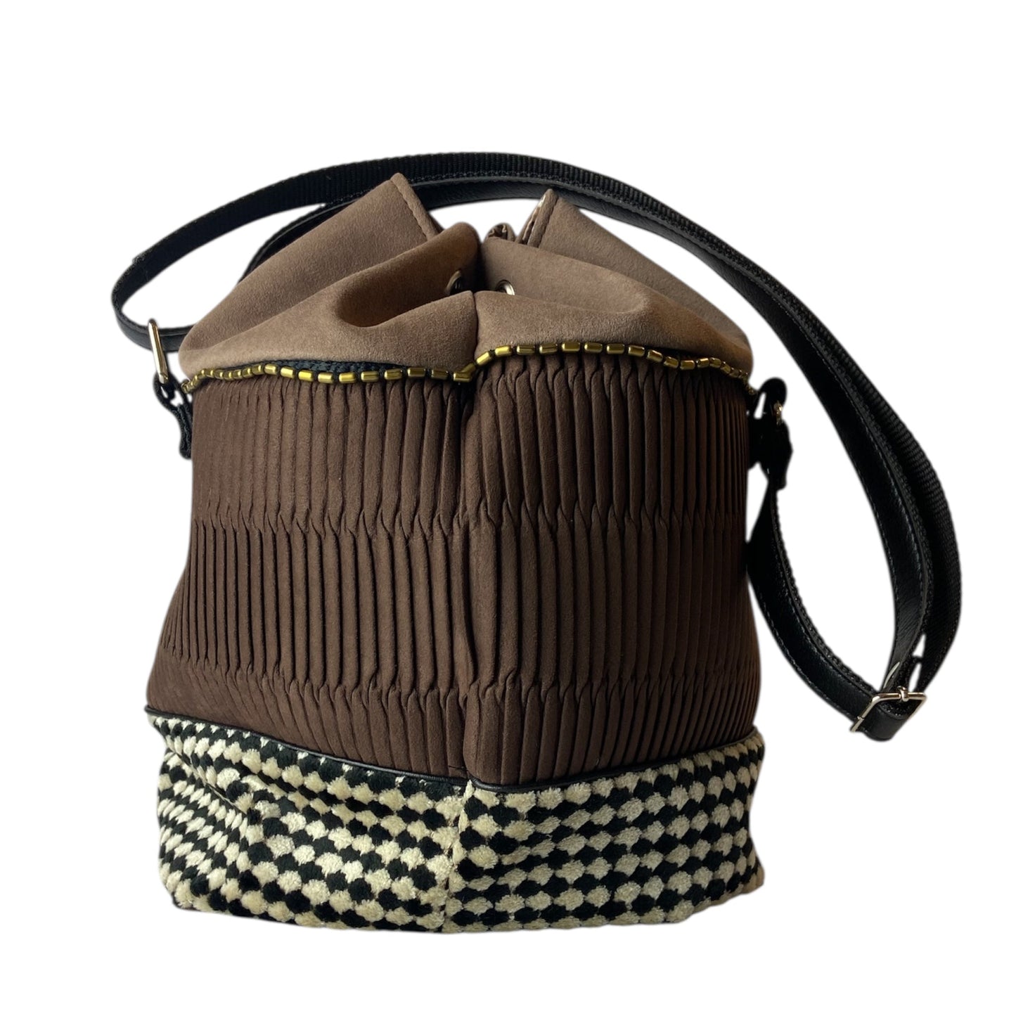 Secchiello Marrone & Pied de Poule - Borsa donna a tracolla