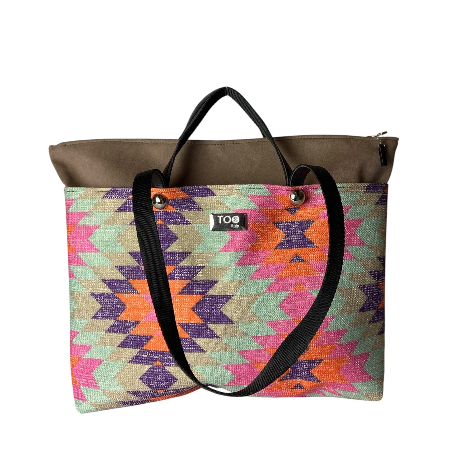 Shopper Geo & Taupe - Borsa donna a mano e spalla