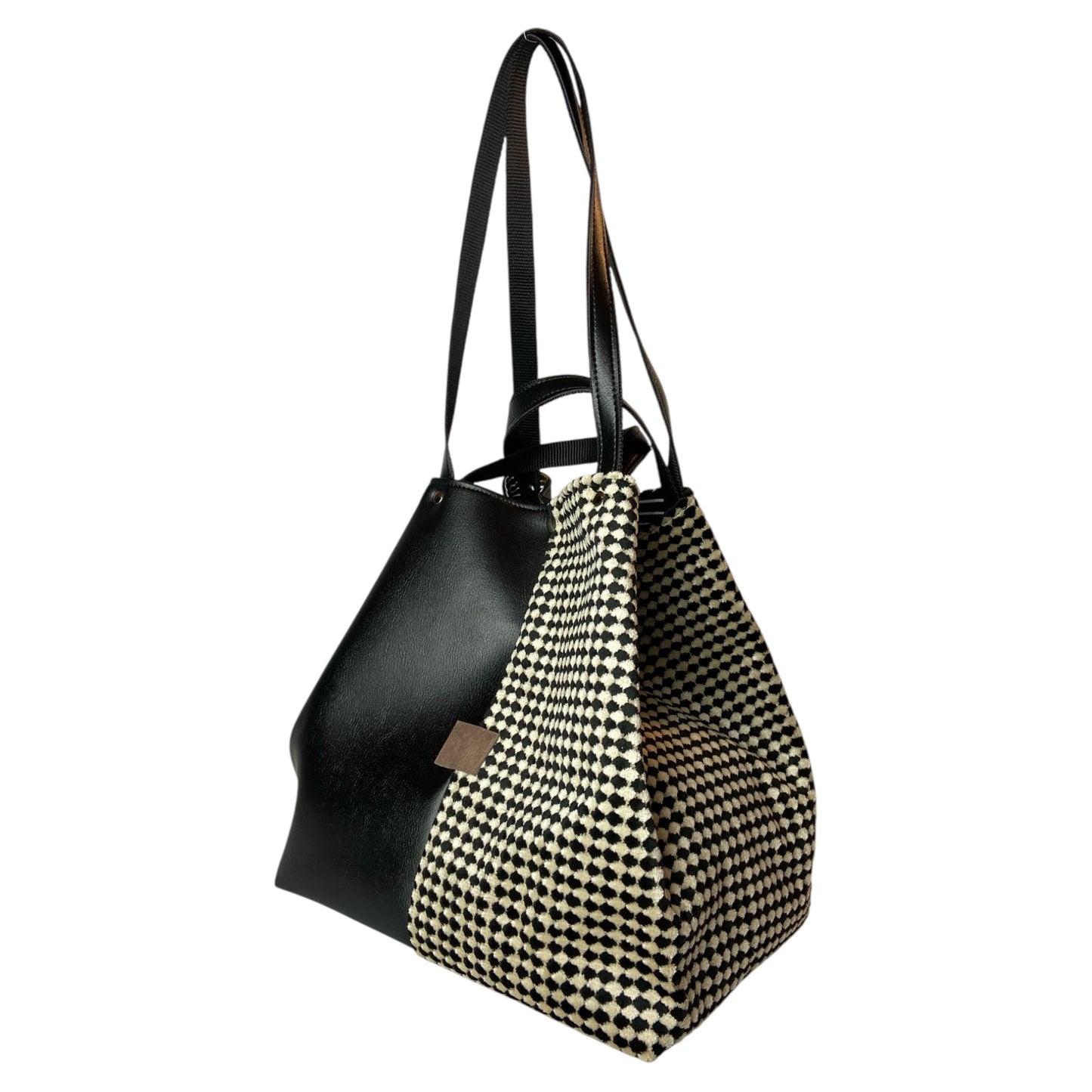 Tote Pied-de-Poule Black - Borsa donna a mano e a spalla