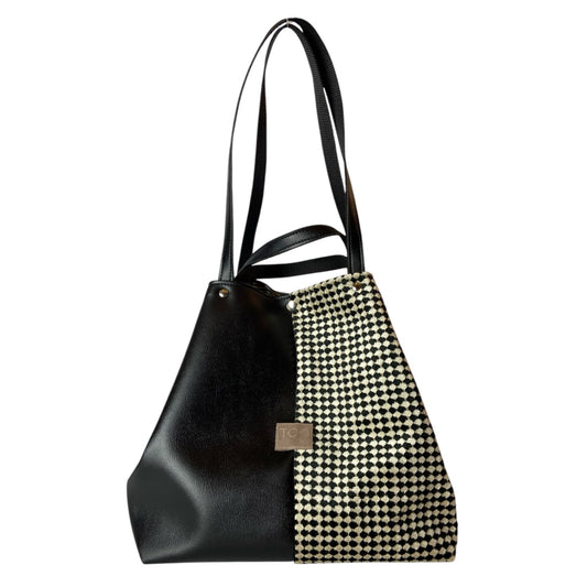 Tote Pied-de-Poule Black - Borsa donna a mano e a spalla