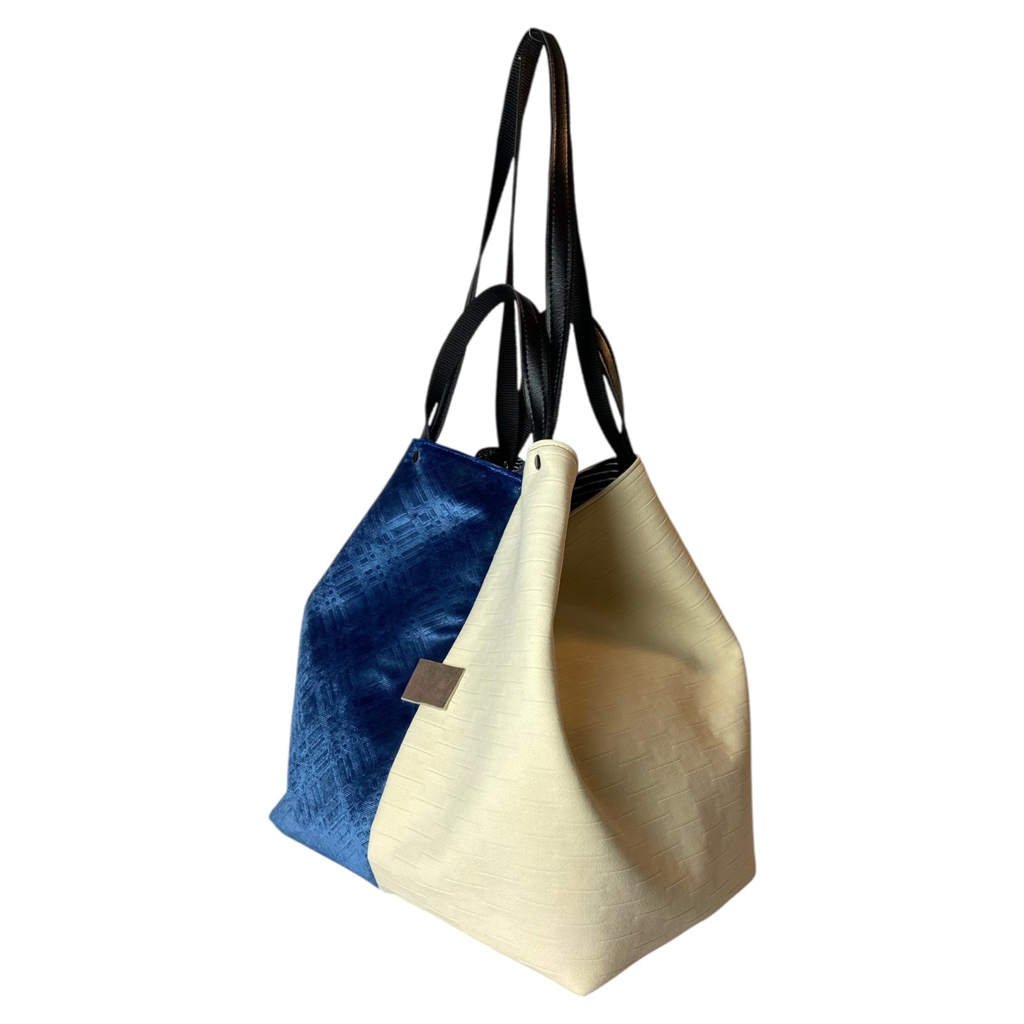 Tote Blue & Cream - Borsa donna a mano e a spalla