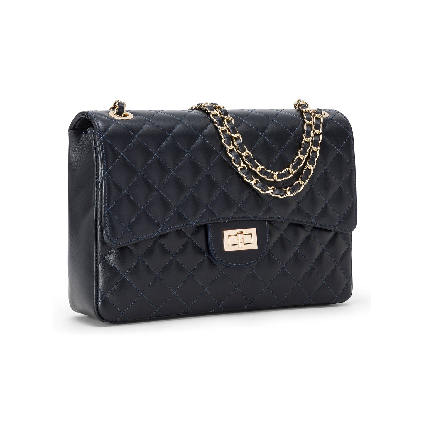 Borsa Donna a Spalla Blu Navy, in Vera Pelle, Made In Italy, Vivienne