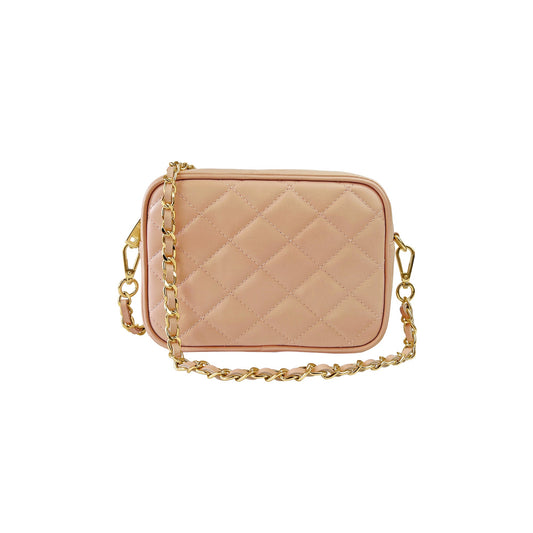 Borsa Donna a Tracolla Trapuntata Rosa, In Vera Pelle, Made in Italy, Nora