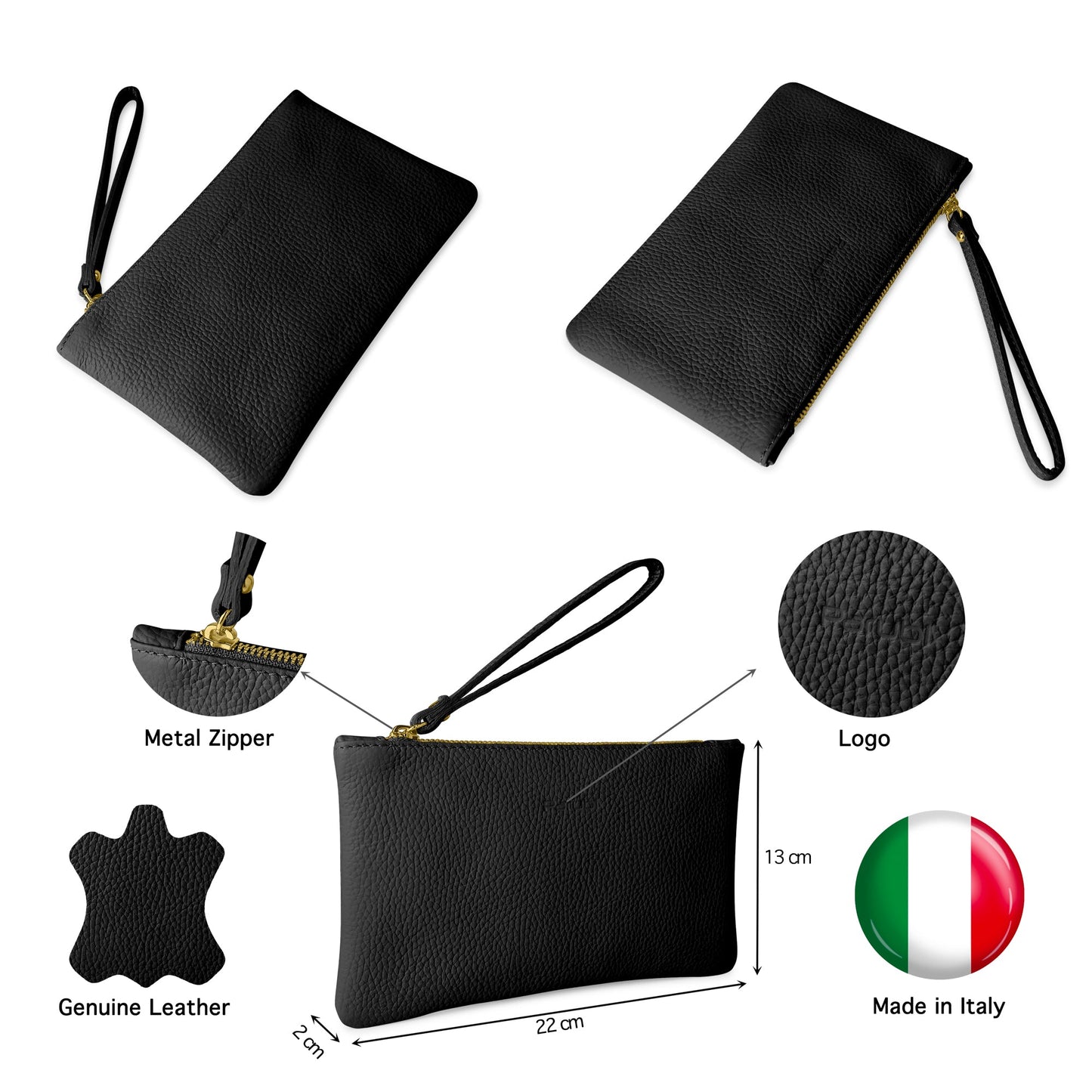 Pochette Donna a Mano, In Vera Pelle, Made in Italy, Modello Aura