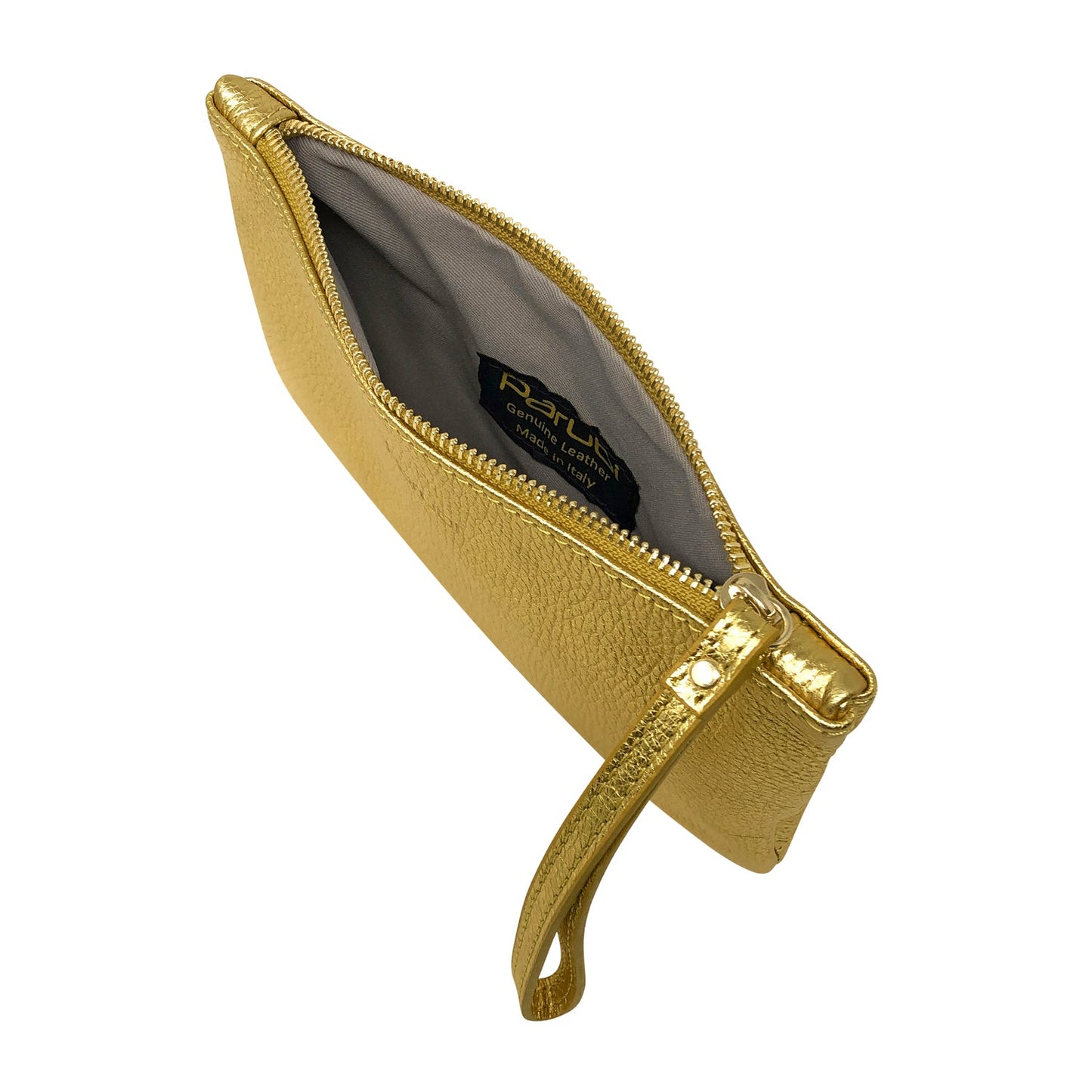 Pochette Donna a Mano, In Vera Pelle Laminata, Made in Italy, Modello Aura