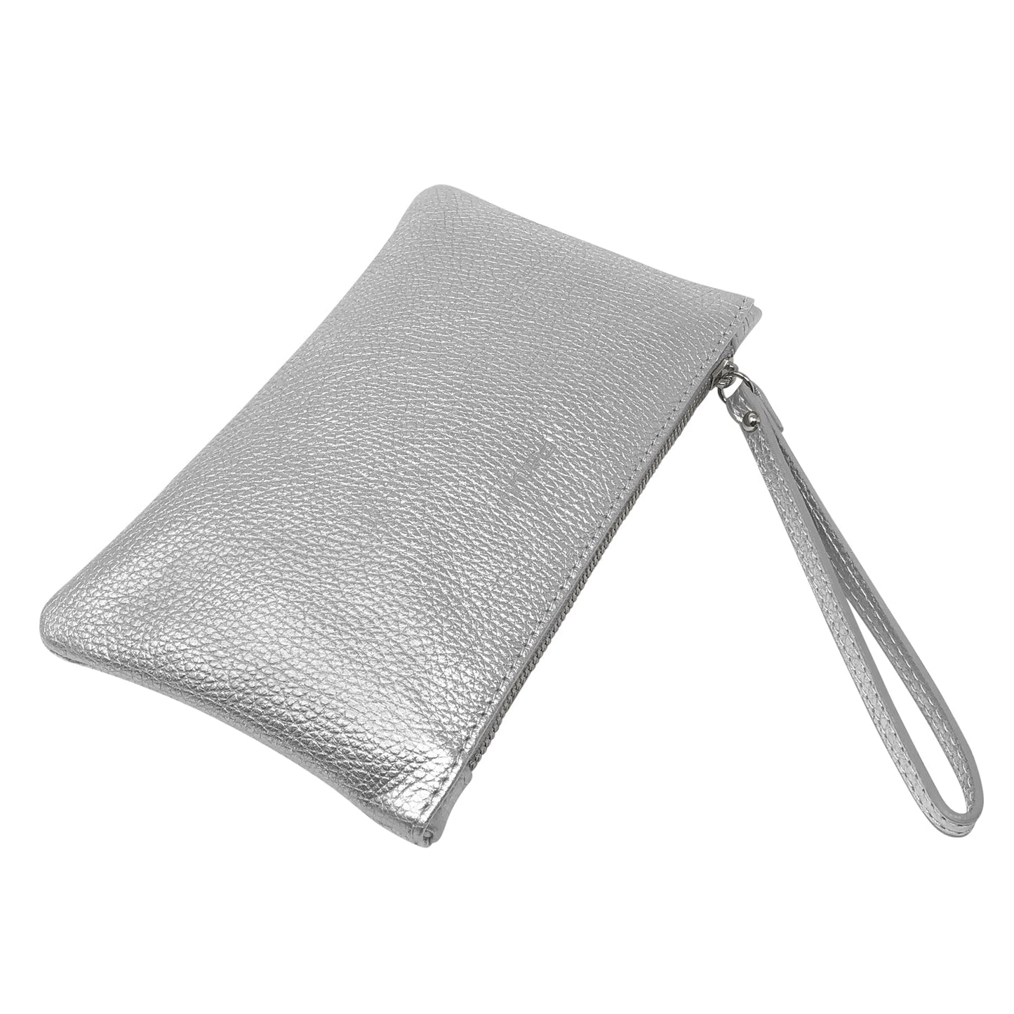 Pochette Donna a Mano, In Vera Pelle Laminata, Made in Italy, Modello Aura