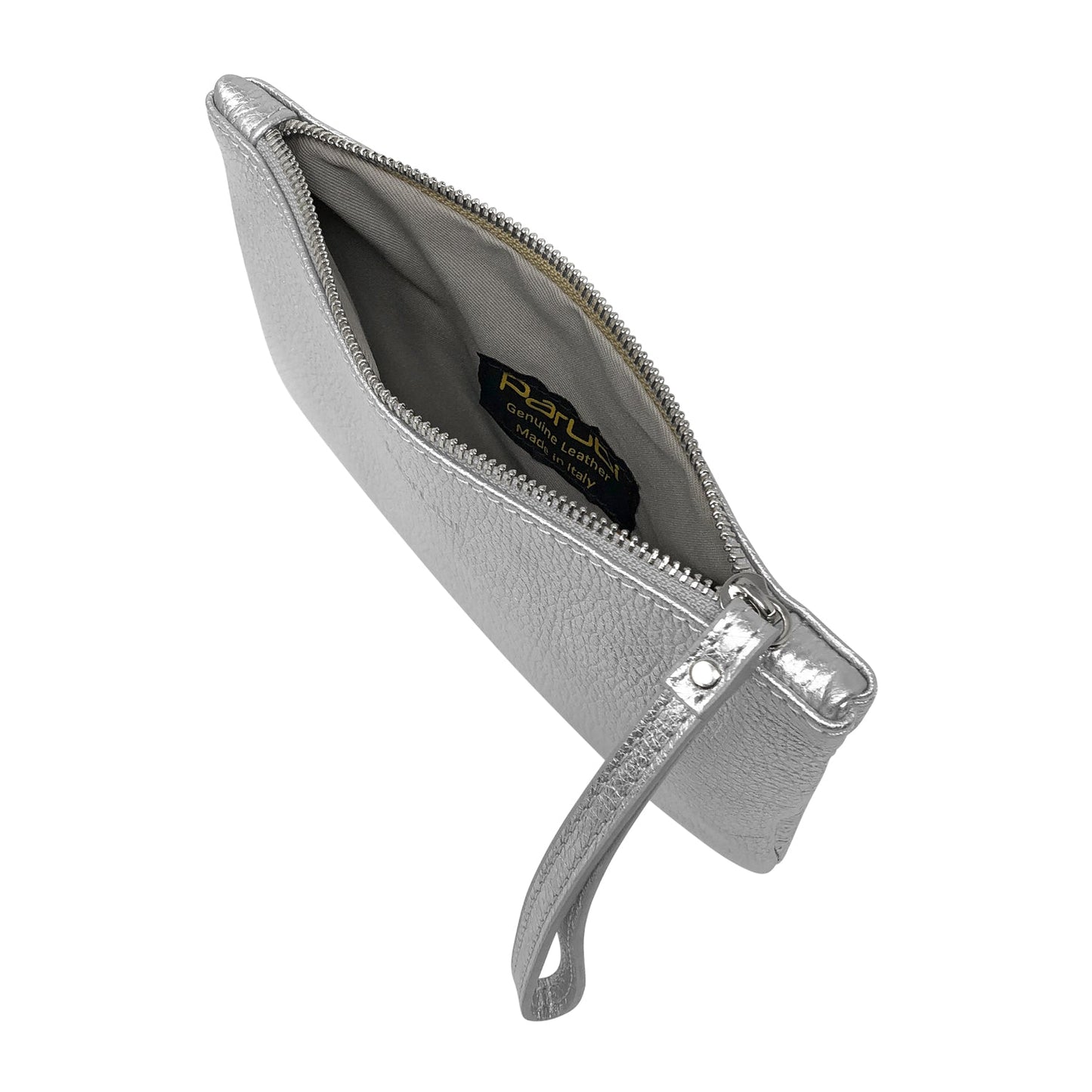 Pochette Donna a Mano, In Vera Pelle Laminata, Made in Italy, Modello Aura