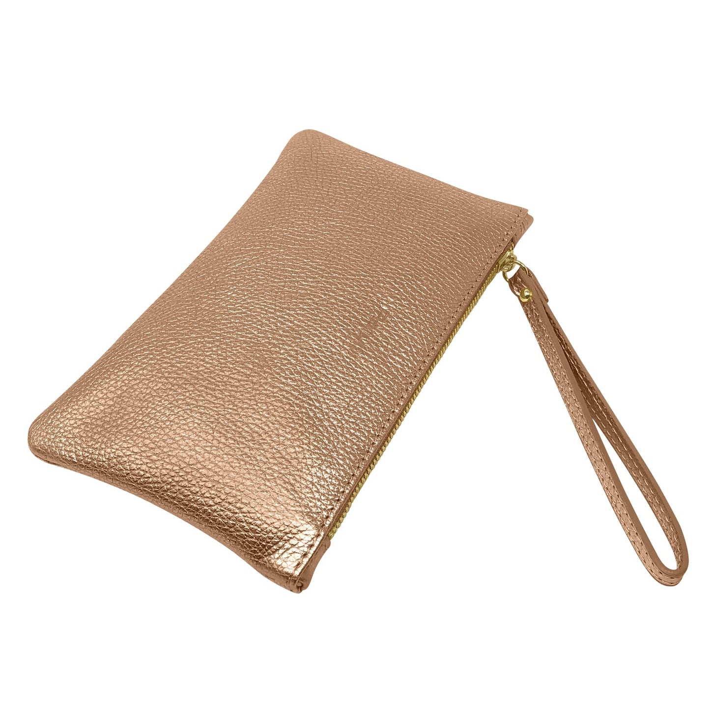 Pochette Donna a Mano, In Vera Pelle Laminata, Made in Italy, Modello Aura