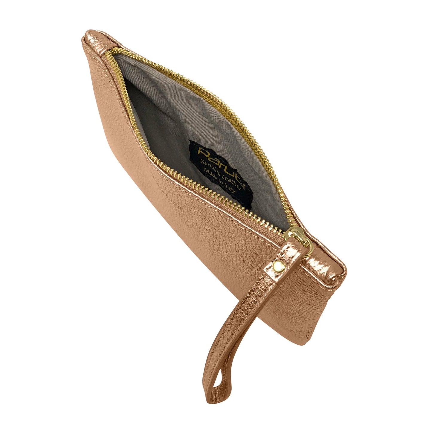 Pochette Donna a Mano, In Vera Pelle Laminata, Made in Italy, Modello Aura