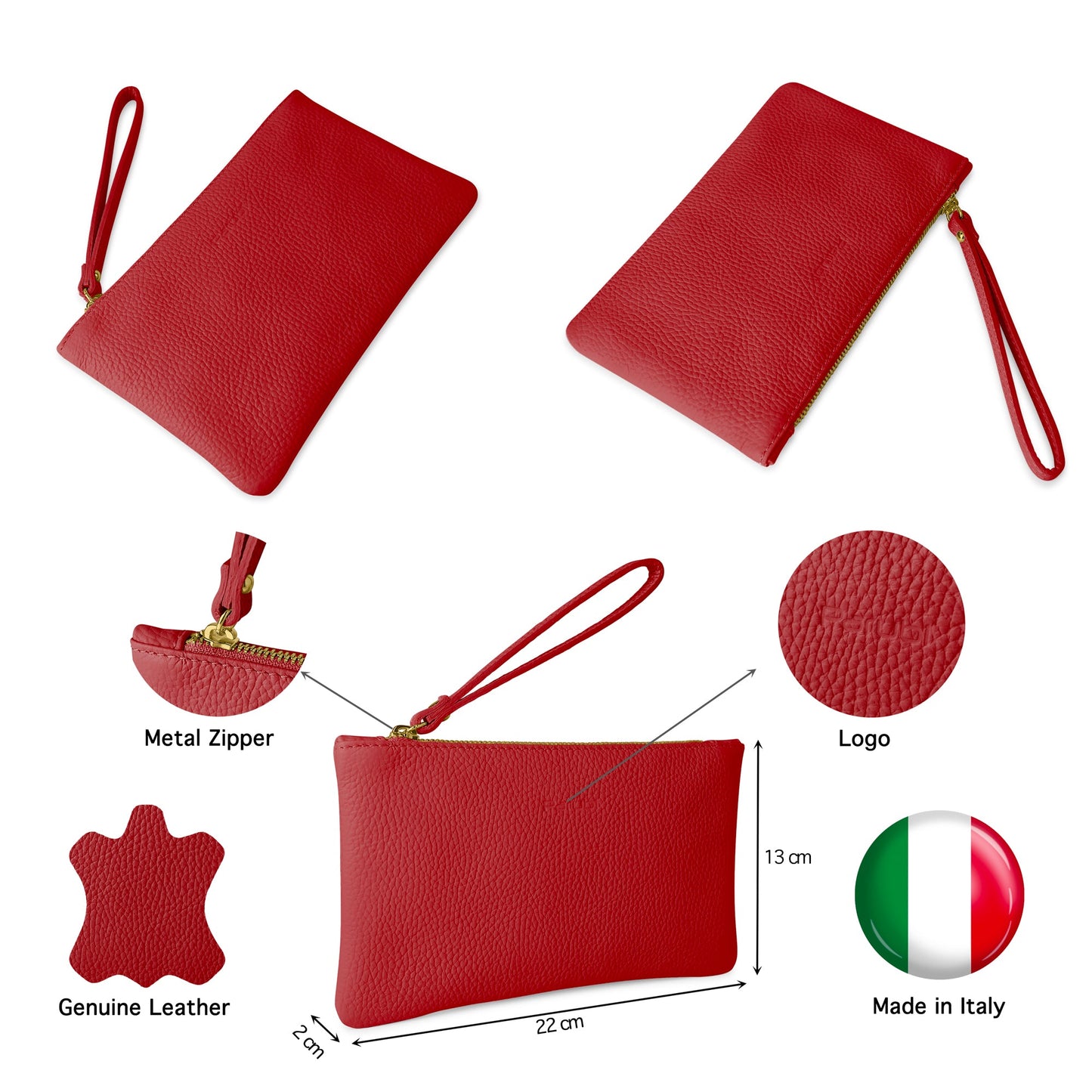 Pochette Donna a Mano, In Vera Pelle, Made in Italy, Modello Aura