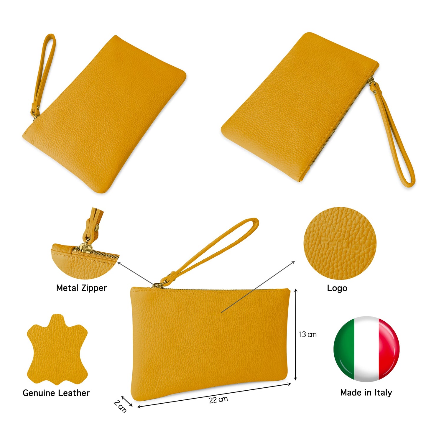 Pochette Donna a Mano, In Vera Pelle, Made in Italy, Modello Aura