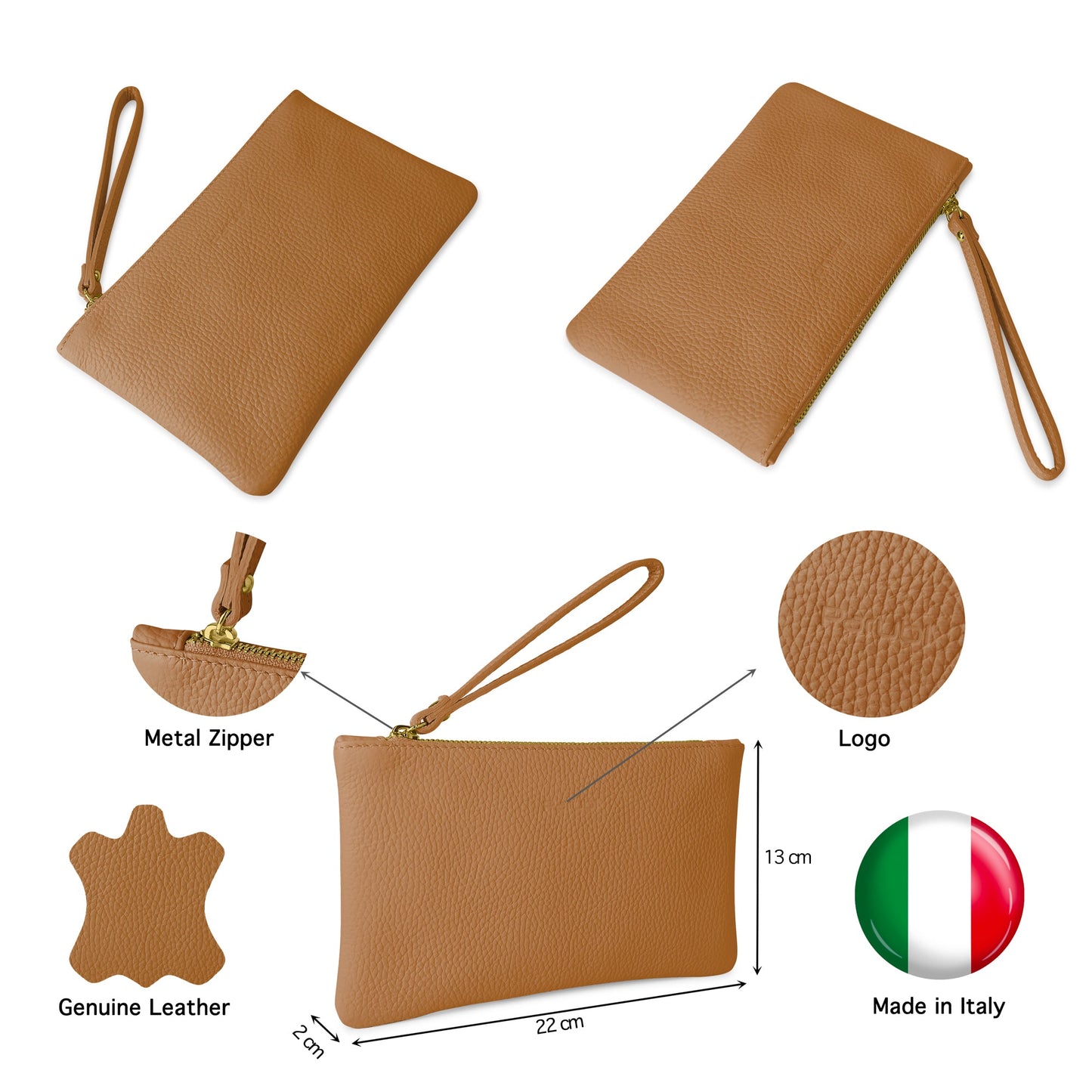 Pochette Donna a Mano, In Vera Pelle, Made in Italy, Modello Aura