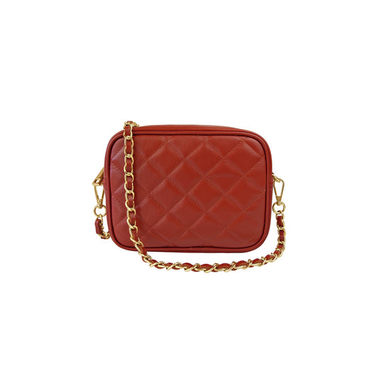 Borsa Donna a Tracolla Trapuntata Rosso Mattone, In Vera Pelle, Made in Italy, Nora