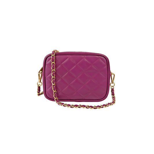 Borsa Donna a Tracolla Trapuntata Ciclamino Fuxia, In Vera Pelle, Made in Italy, Nora