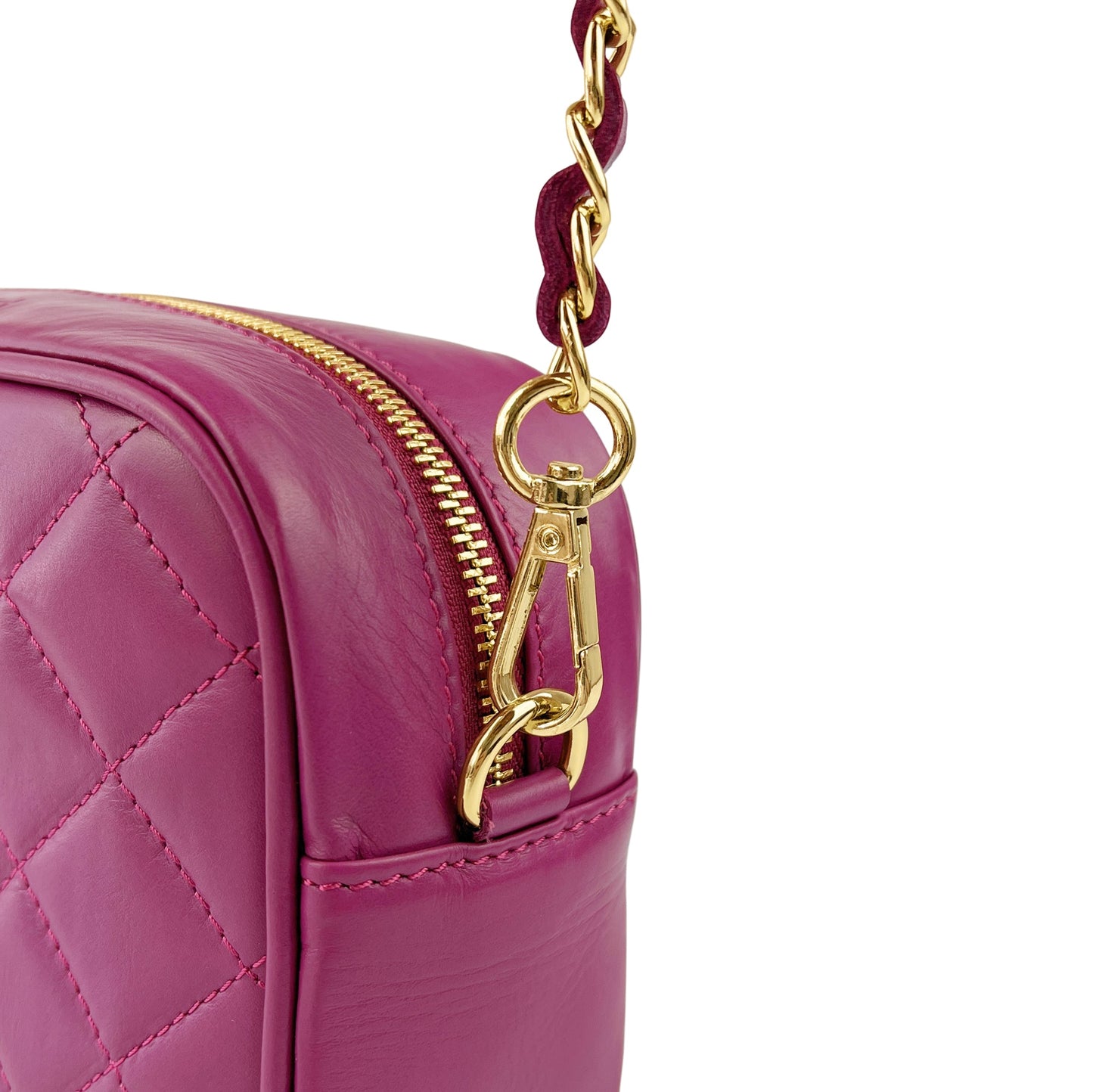 Borsa Donna a Tracolla Trapuntata Ciclamino Fuxia, In Vera Pelle, Made in Italy, Nora