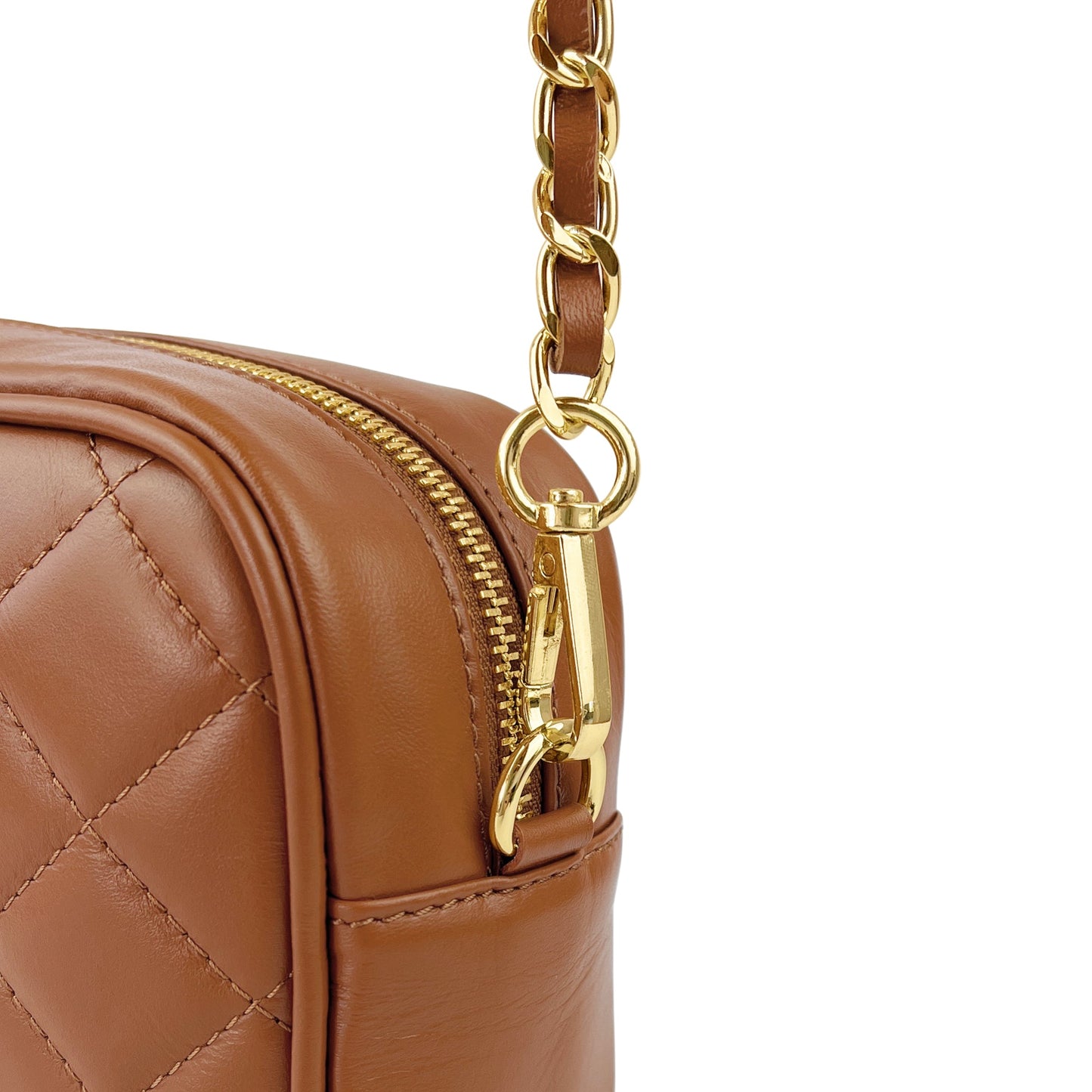 Borsa Donna a Tracolla Trapuntata Cuoio Marrone, In Vera Pelle, Made in Italy, Nora