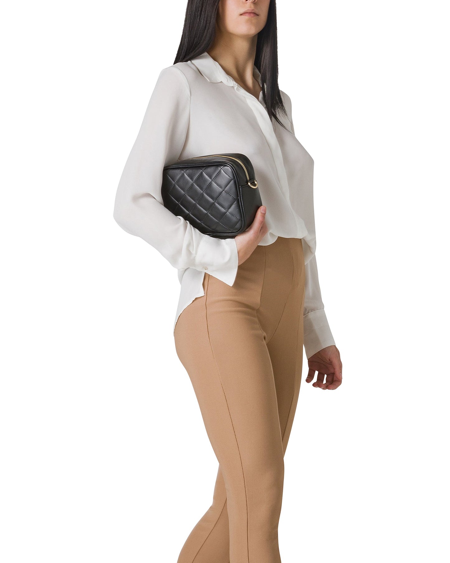 Borsa Donna a Tracolla Trapuntata Cuoio Marrone, In Vera Pelle, Made in Italy, Nora