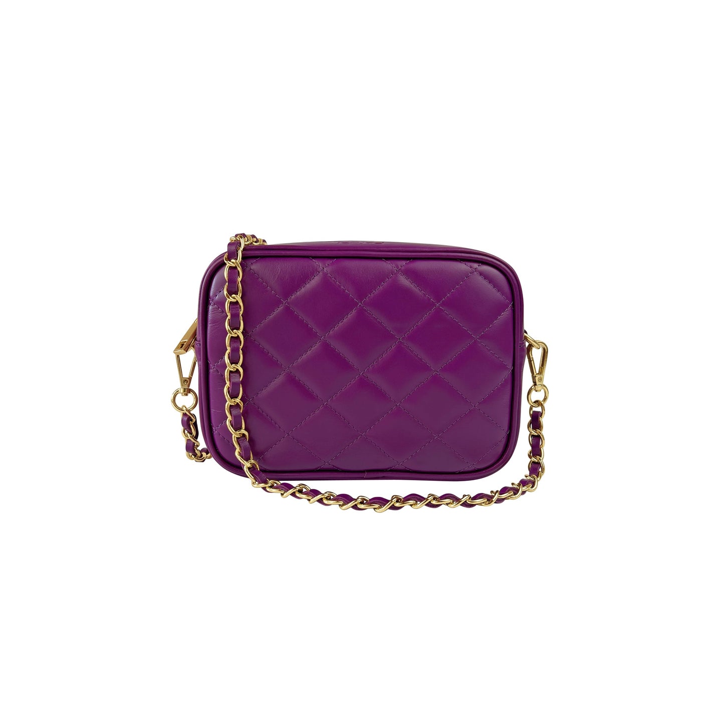 Borsa Donna a Tracolla Trapuntata Viola, In Vera Pelle, Made in Italy, Nora