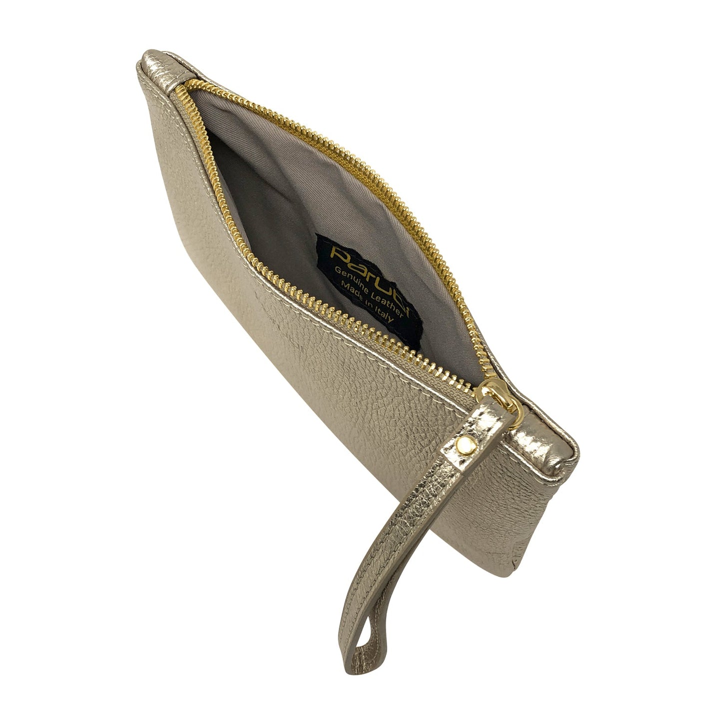 Pochette Donna a Mano, In Vera Pelle Laminata, Made in Italy, Modello Aura