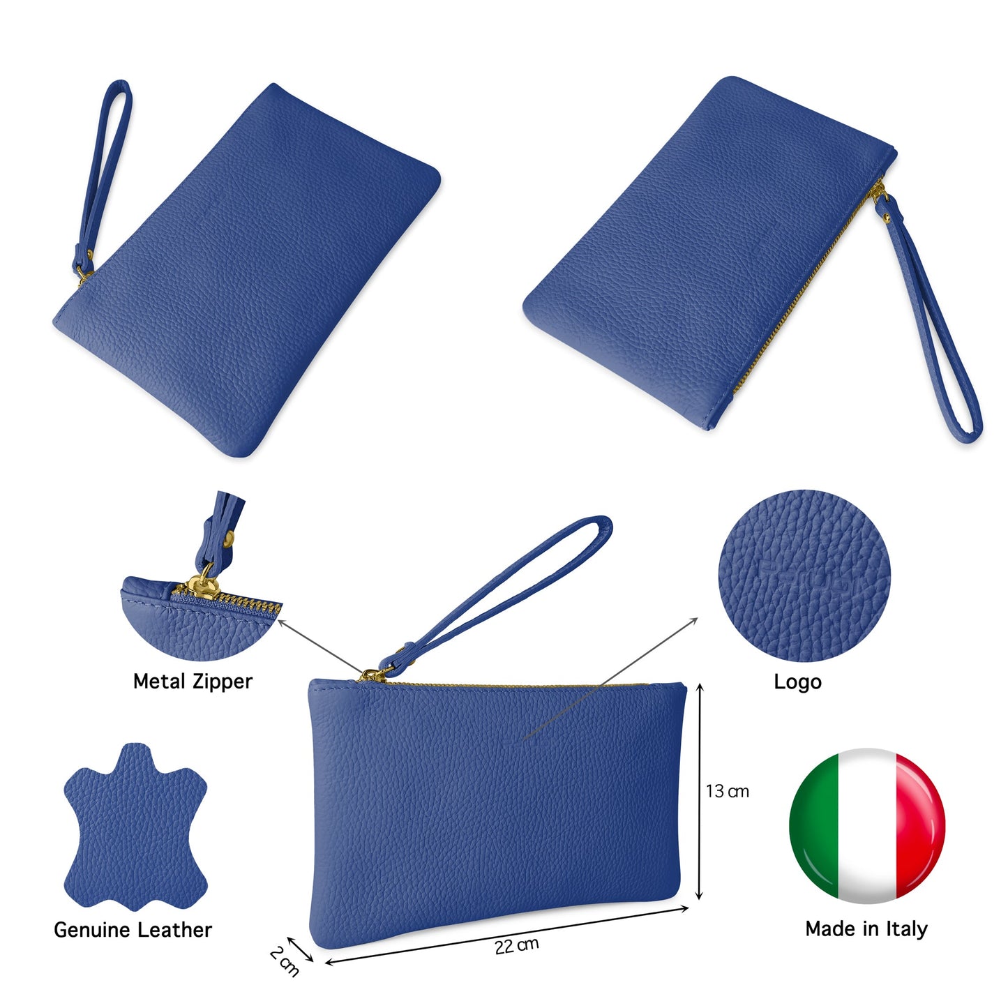 Pochette Donna a Mano, In Vera Pelle, Made in Italy, Modello Aura