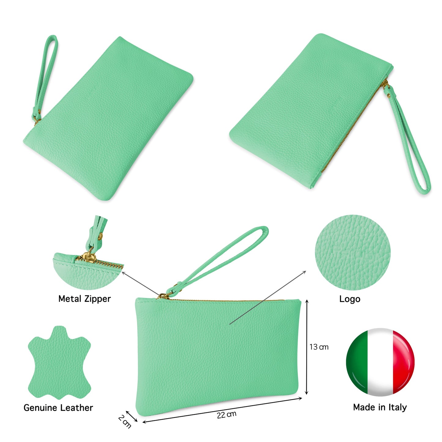 Pochette Donna a Mano, In Vera Pelle, Made in Italy, Modello Aura