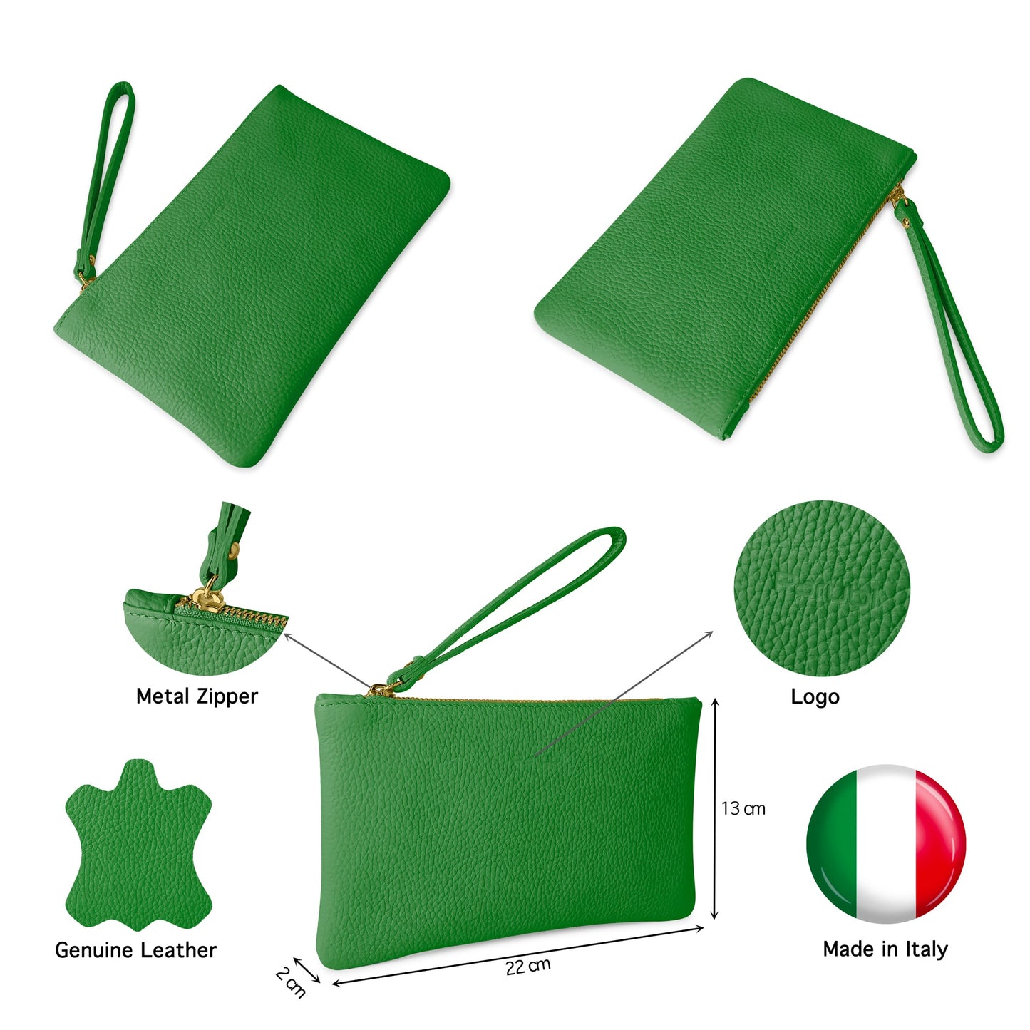 Pochette Donna a Mano, In Vera Pelle, Made in Italy, Modello Aura