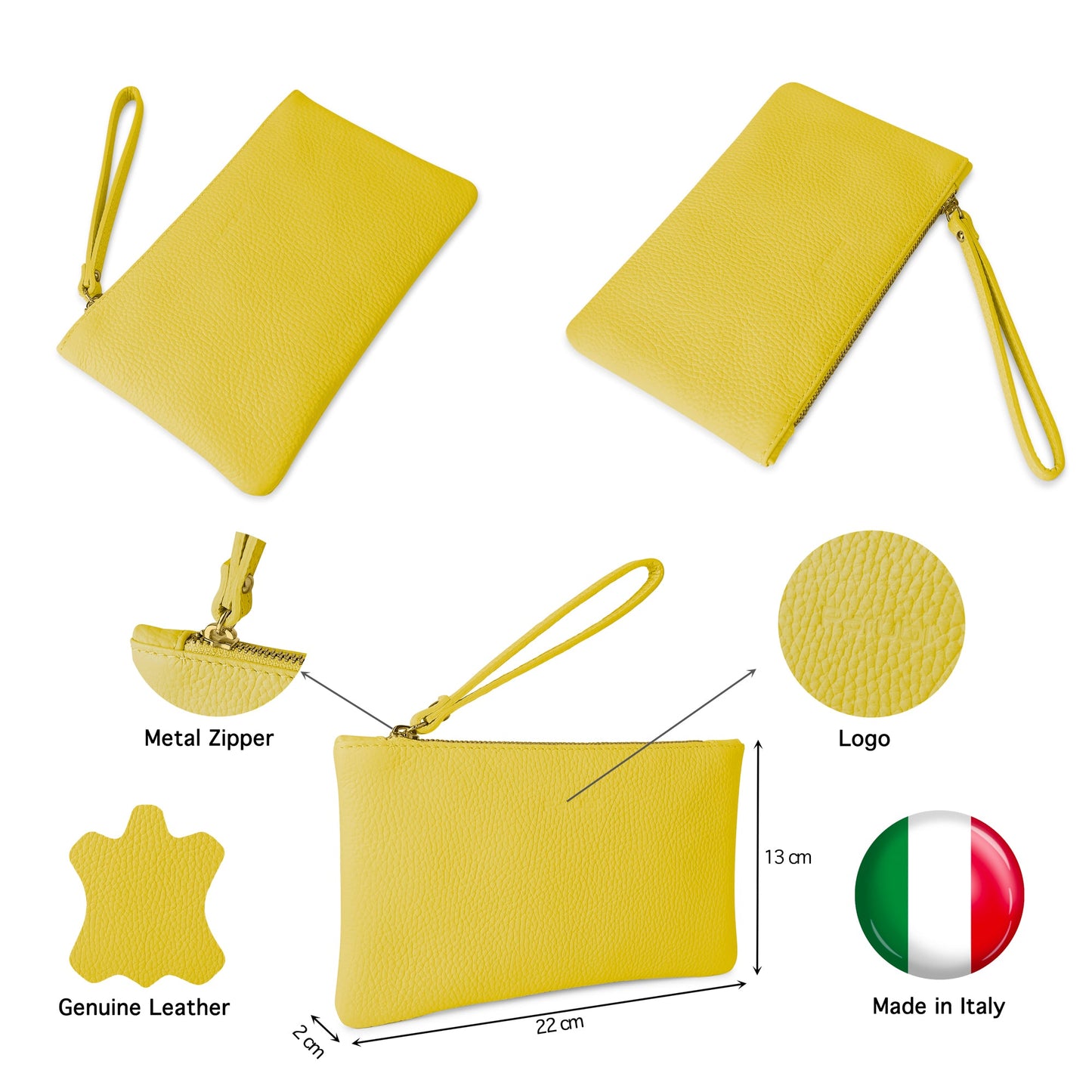 Pochette Donna a Mano, In Vera Pelle, Made in Italy, Modello Aura