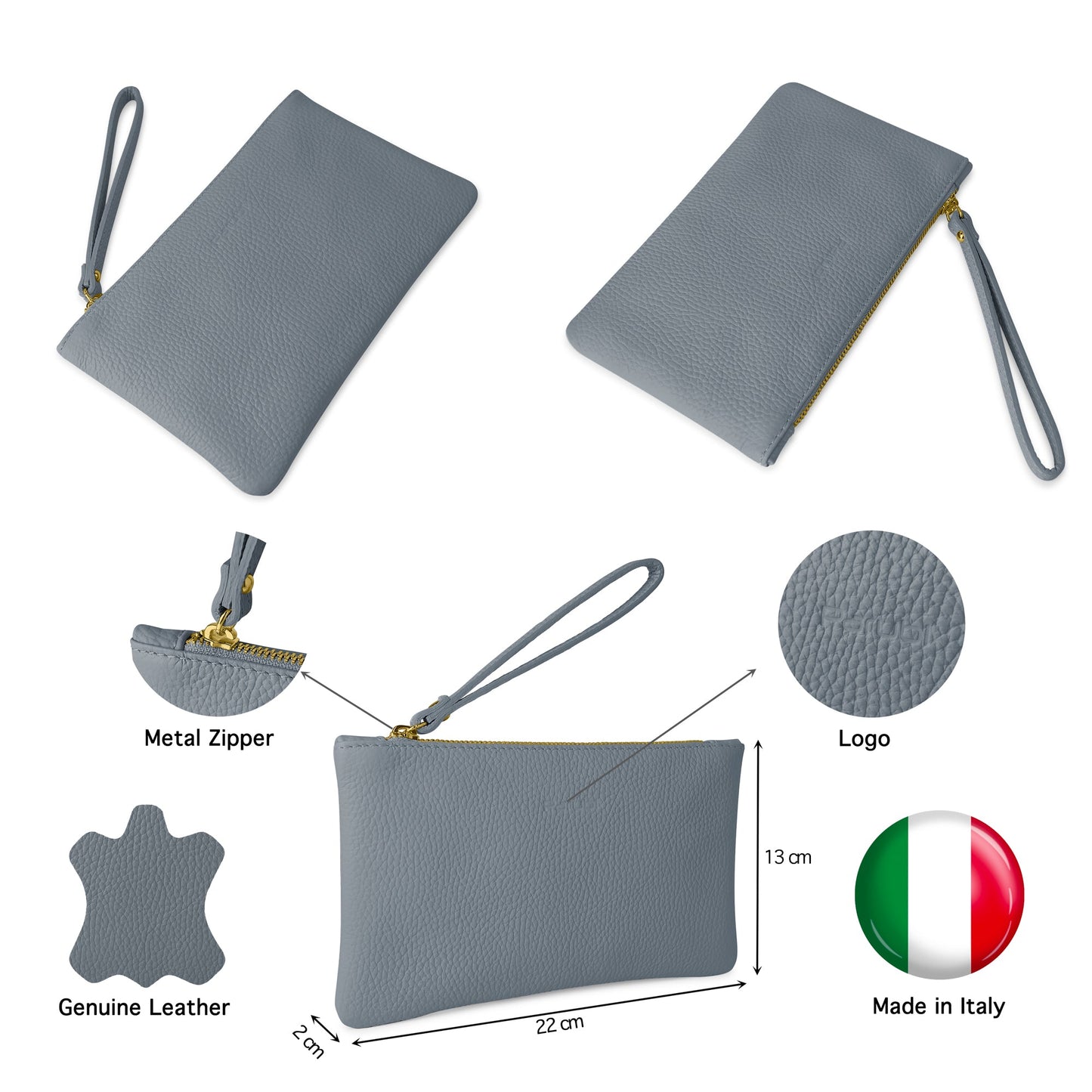 Pochette Donna a Mano, In Vera Pelle, Made in Italy, Modello Aura