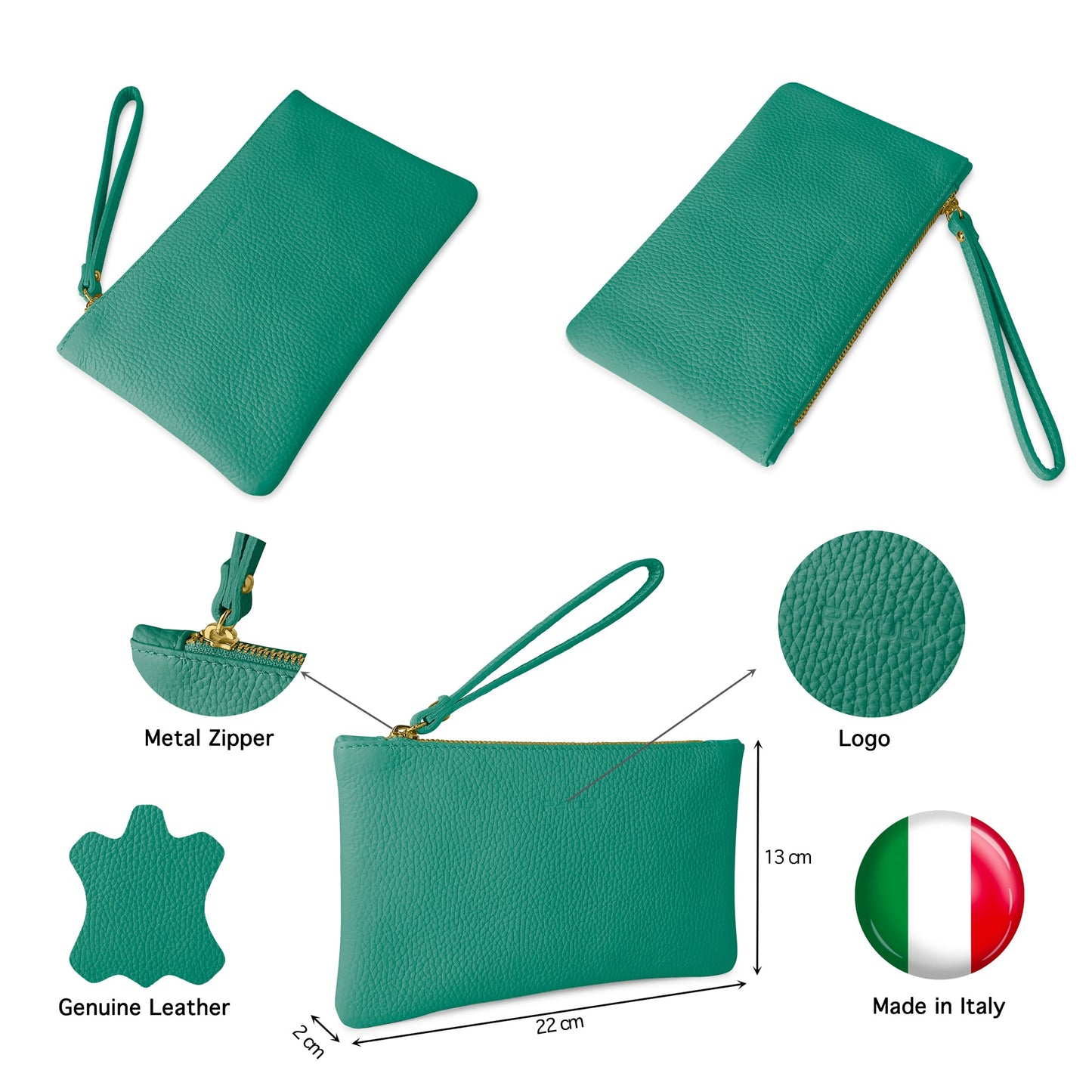 Pochette Donna a Mano, In Vera Pelle, Made in Italy, Modello Aura