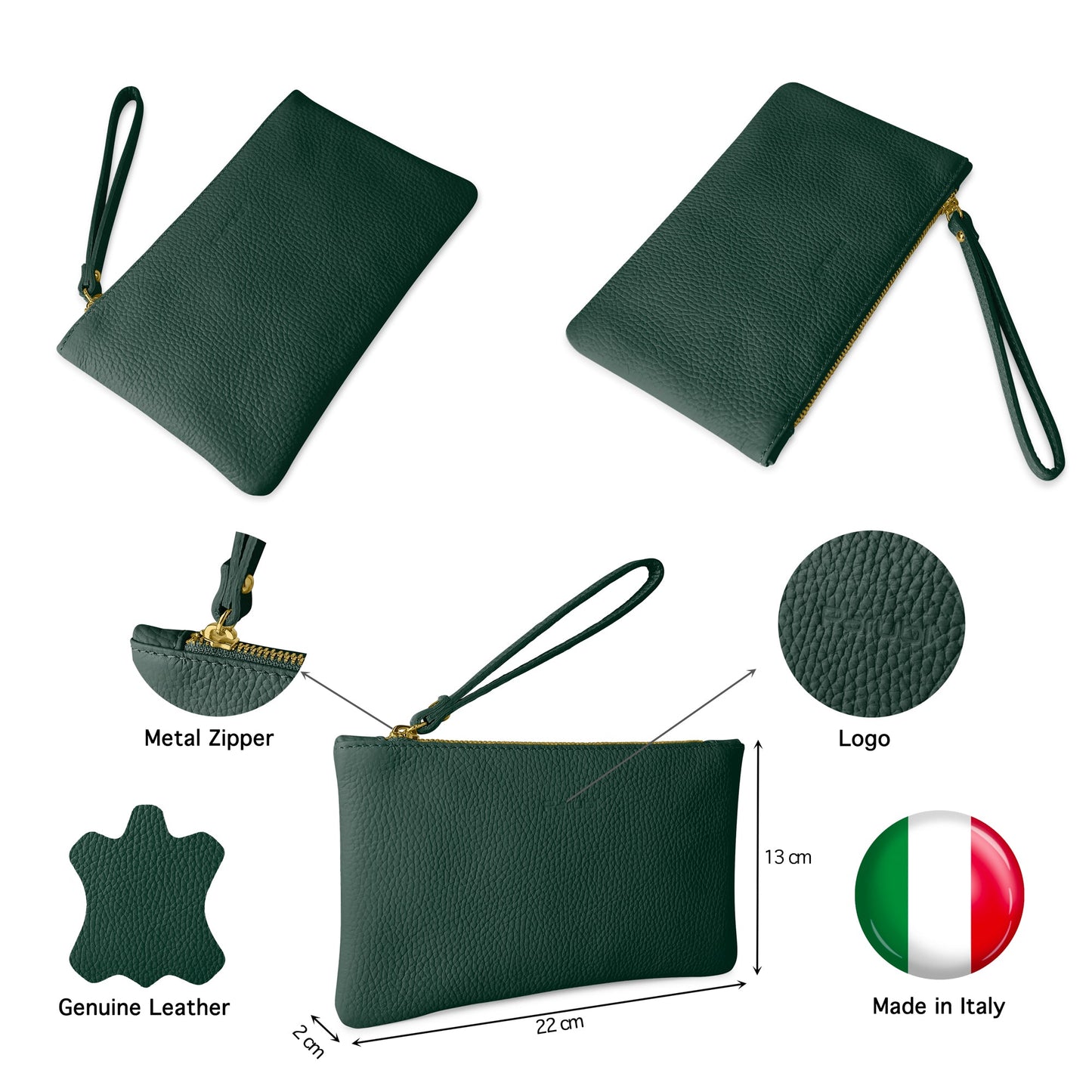 Pochette Donna a Mano, In Vera Pelle, Made in Italy, Modello Aura