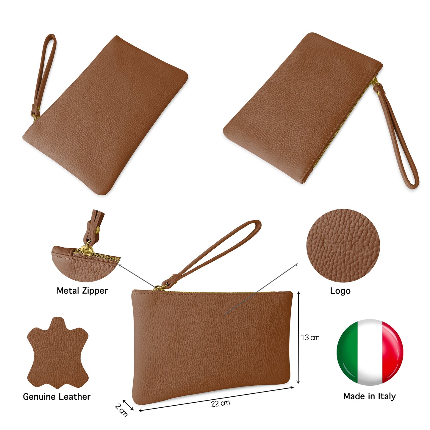 Pochette Donna a Mano, In Vera Pelle, Made in Italy, Modello Aura