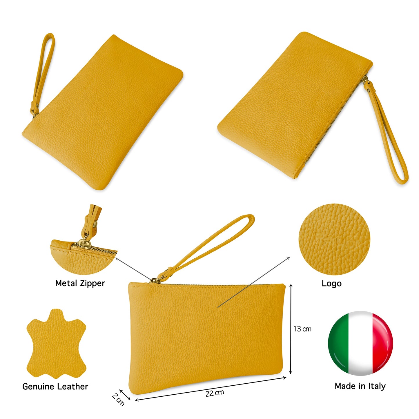 Pochette Donna a Mano, In Vera Pelle, Made in Italy, Modello Aura