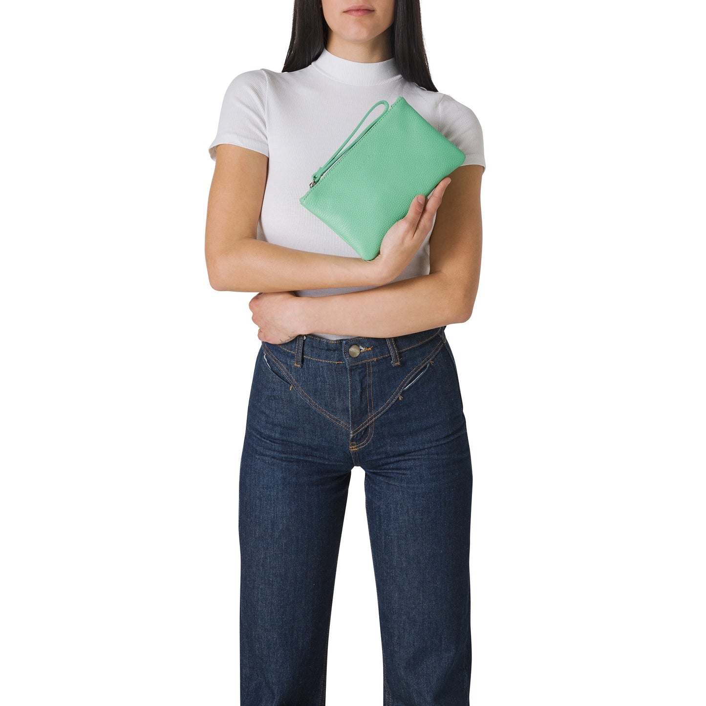 Pochette Donna a Mano, In Vera Pelle, Made in Italy, Modello Aura